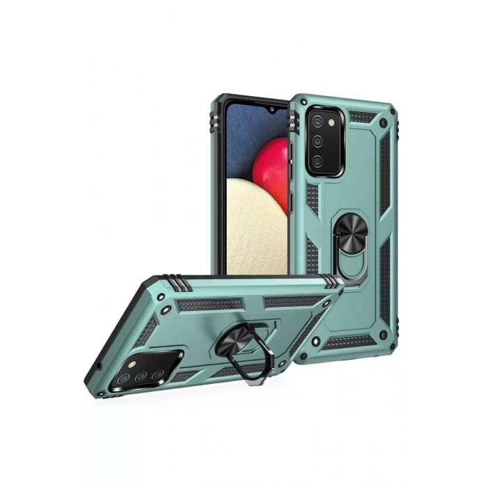 Samsung Galaxy A02S Kılıf Sofya Yüzüklü Silikon Kapak - Yeşil