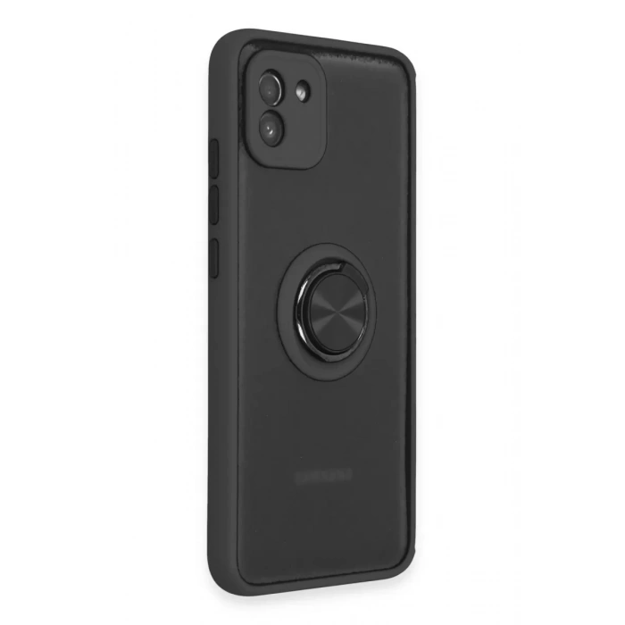 Samsung Galaxy A03 Kılıf Montreal Yüzüklü Silikon Kapak - Siyah