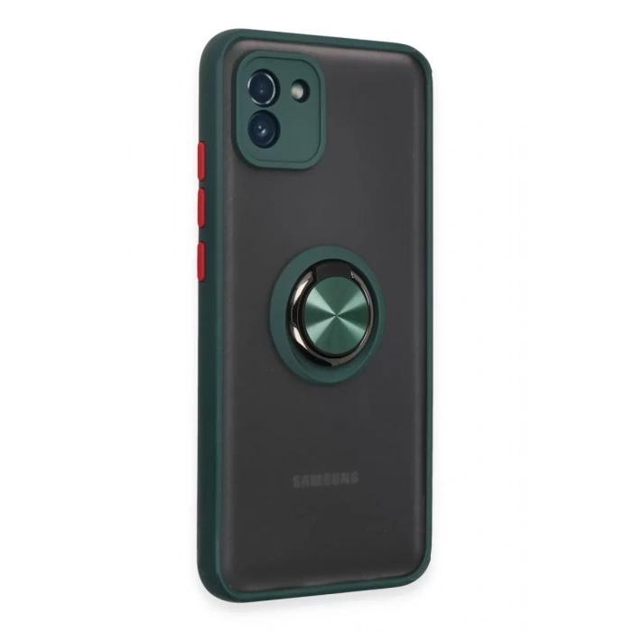 Samsung Galaxy A03 Kılıf Montreal Yüzüklü Silikon Kapak - Yeşil