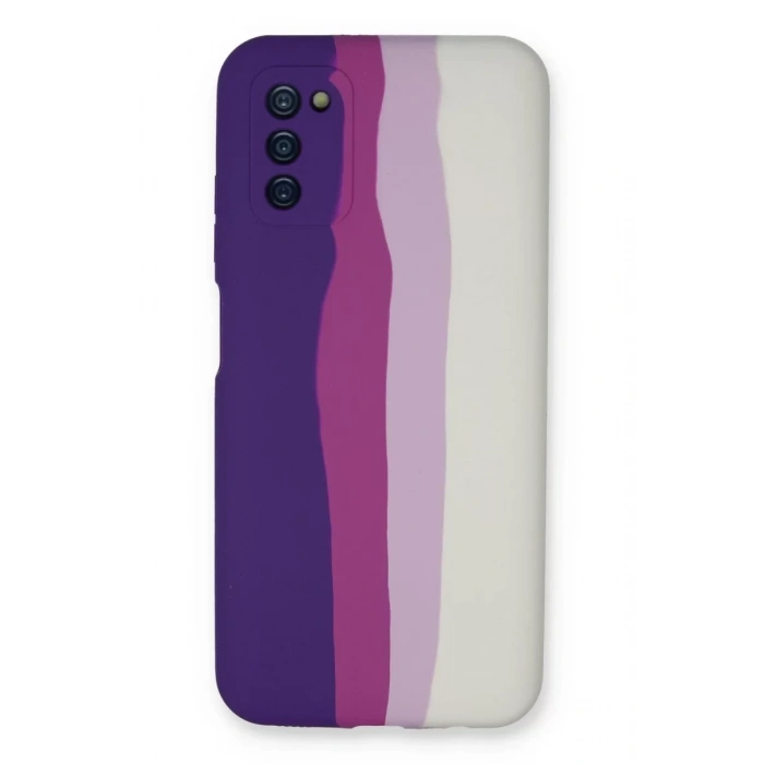 Samsung Galaxy A03S Kılıf Ebruli Lansman Silikon - Mor-Beyaz