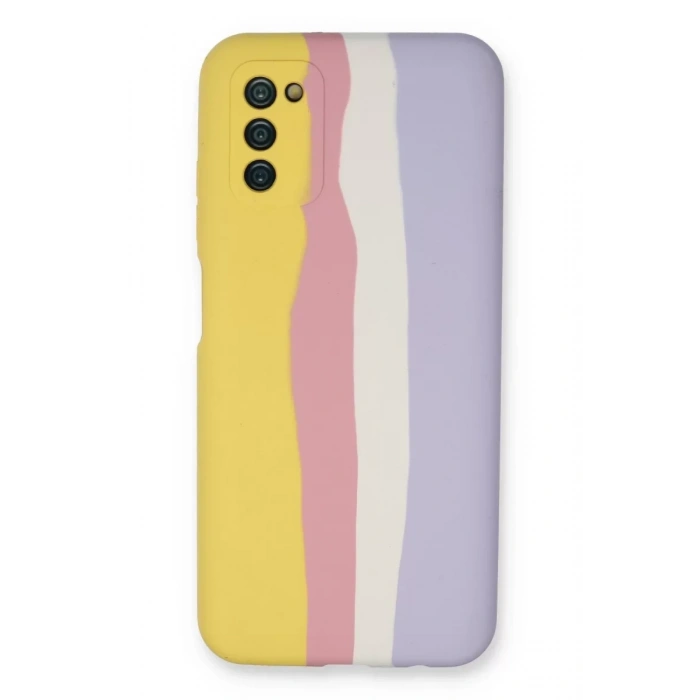 Samsung Galaxy A03S Kılıf Ebruli Lansman Silikon - Sarı-Mavi