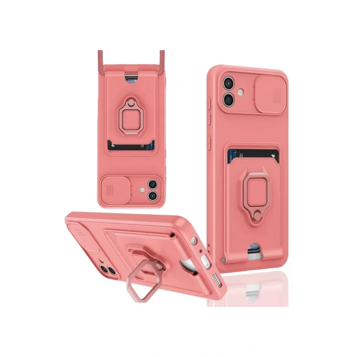 Samsung Galaxy A05 Kılıf Zuma Kartvizitli Yüzüklü Silikon - Pembe