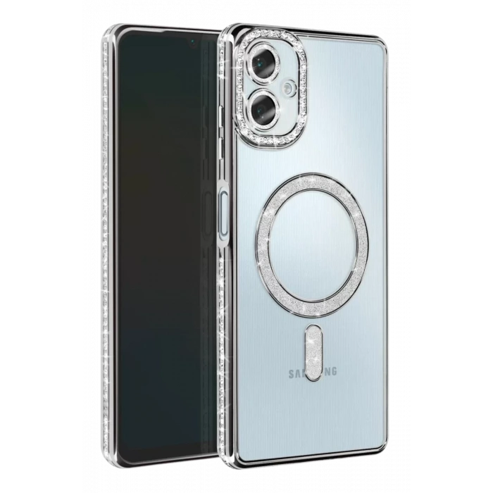 Samsung Galaxy A06 Joke Simli Magneticsafe Kılıf - Gümüş
