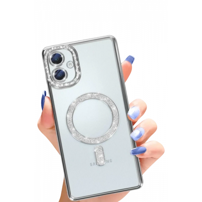 Samsung Galaxy A06 Joke Simli Magneticsafe Kılıf - Gümüş