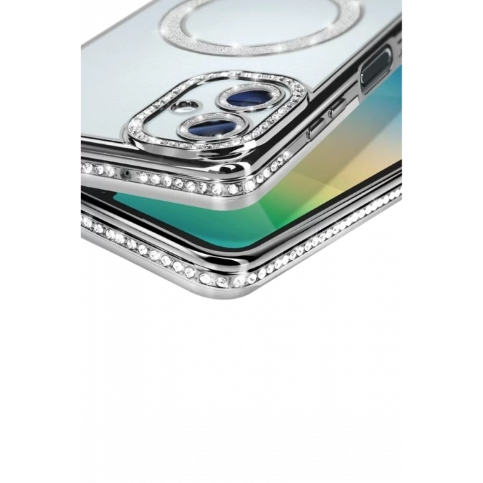 Samsung Galaxy A06 Joke Simli Magneticsafe Kılıf - Gümüş