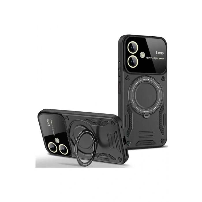 Samsung Galaxy A06 Kılıf Joy Lens Standlı Kapak - Siyah