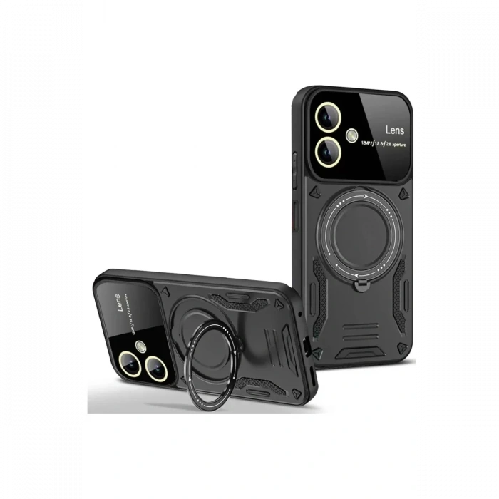 Samsung Galaxy A06 Kılıf Joy Lens Standlı Kapak - Siyah