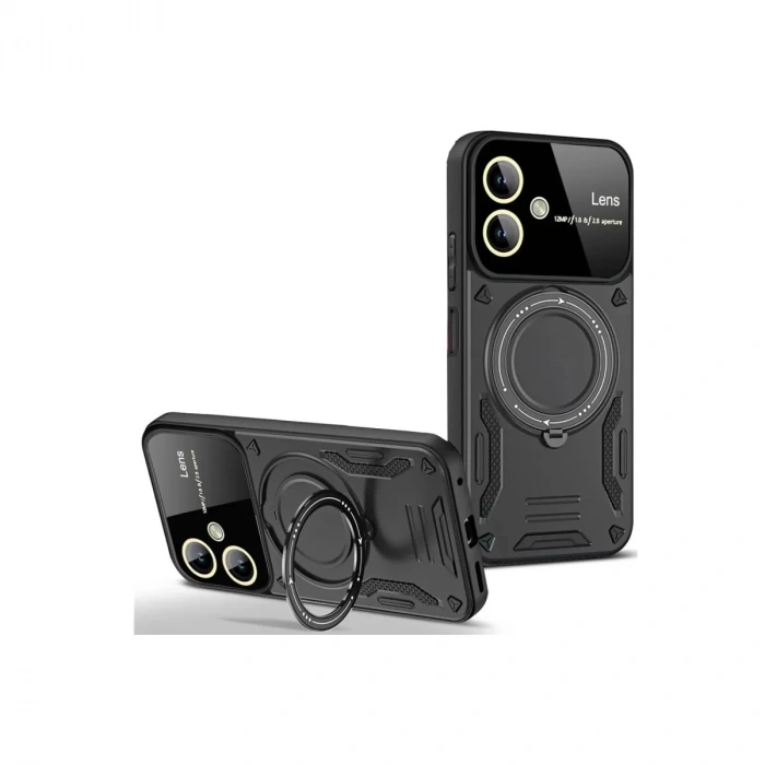 Samsung Galaxy A06 Kılıf Joy Lens Standlı Kapak - Siyah