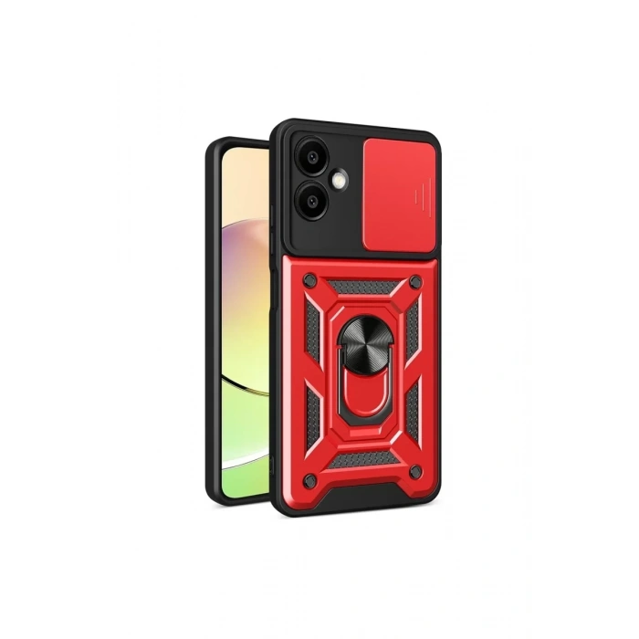 Samsung Galaxy A06 Kılıf Pars Lens Yüzüklü Silikon - Kırmızı