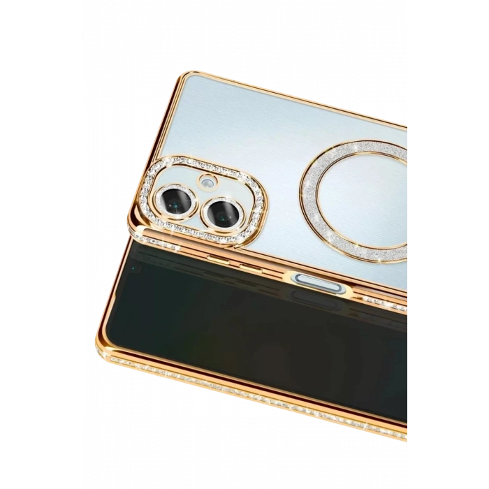 Samsung Galaxy A07 4G Joke Simli Magneticsafe Kılıf - Gold
