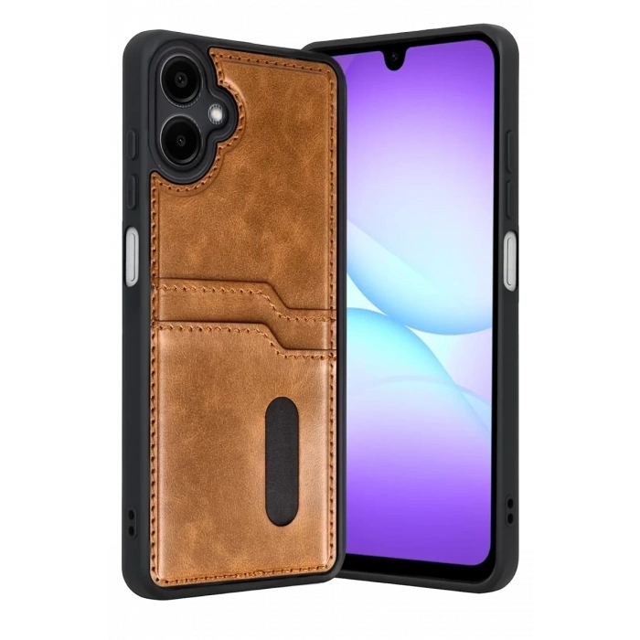 Samsung Galaxy A07 4G Sara Kartvizitli Deri Kılıf - Taba
