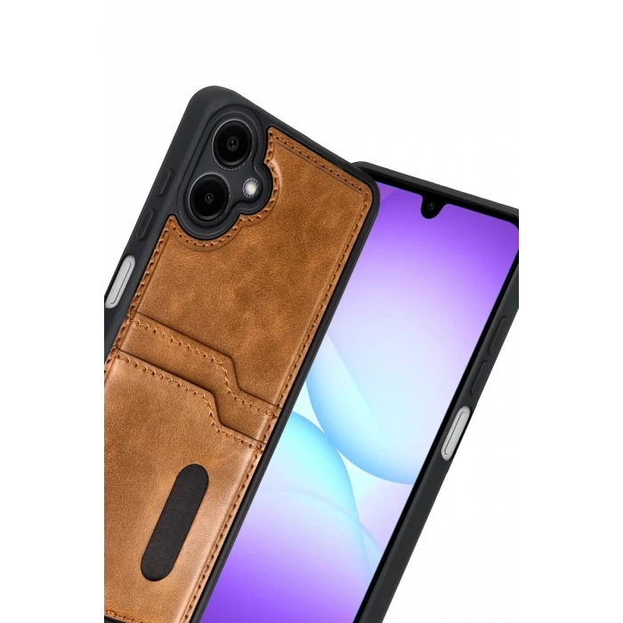 Samsung Galaxy A07 4G Sara Kartvizitli Deri Kılıf - Taba
