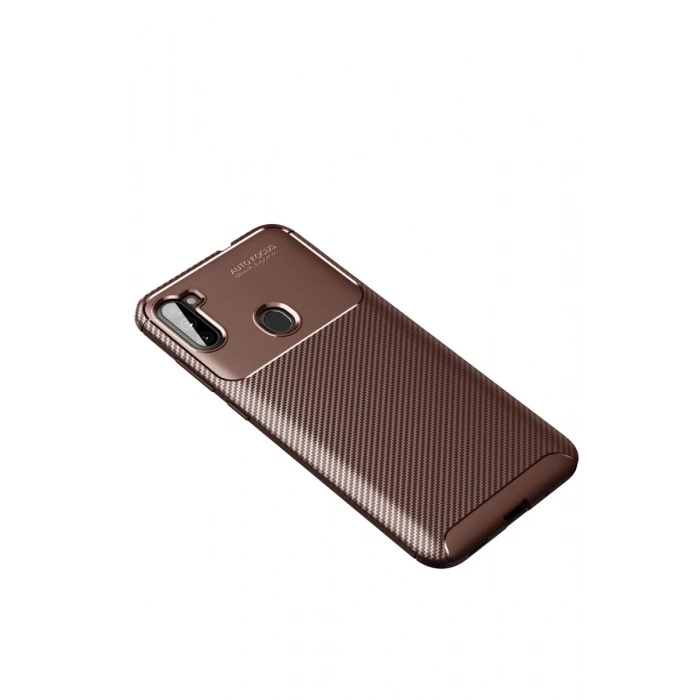 Samsung Galaxy A11 Kılıf Auto Focus Karbon Kapak - Kahverengi
