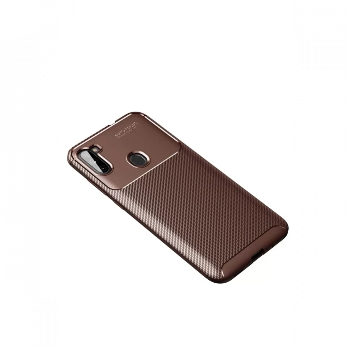 Samsung Galaxy A11 Kılıf Auto Focus Karbon Kapak - Kahverengi