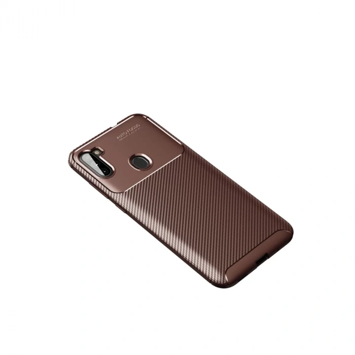 Samsung Galaxy A11 Kılıf Auto Focus Karbon Kapak - Kahverengi