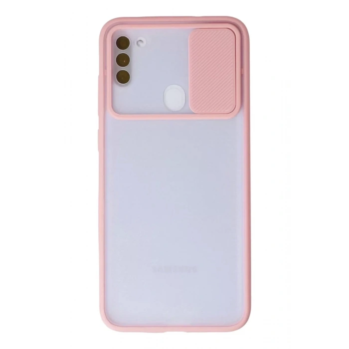 Samsung Galaxy A11 Kılıf Palm Buzlu Kamera Sürgülü Silikon - Pembe