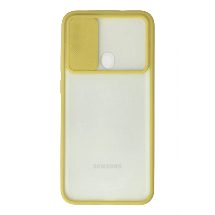 Samsung Galaxy A11 Kılıf Palm Buzlu Kamera Sürgülü Silikon - Sarı