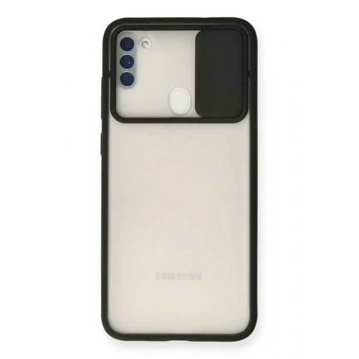 Samsung Galaxy A11 Kılıf Palm Buzlu Kamera Sürgülü Silikon - Siyah
