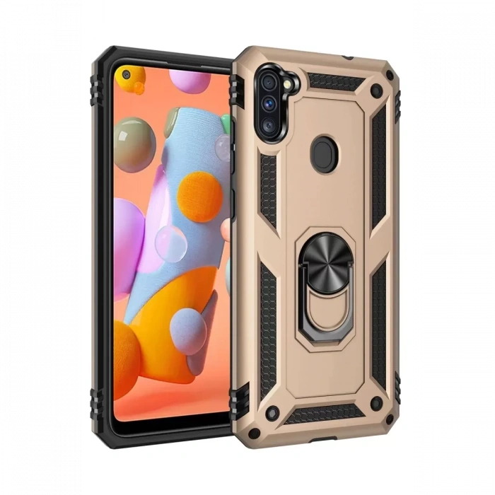 Samsung Galaxy A11 Kılıf Sofya Yüzüklü Silikon Kapak - Gold
