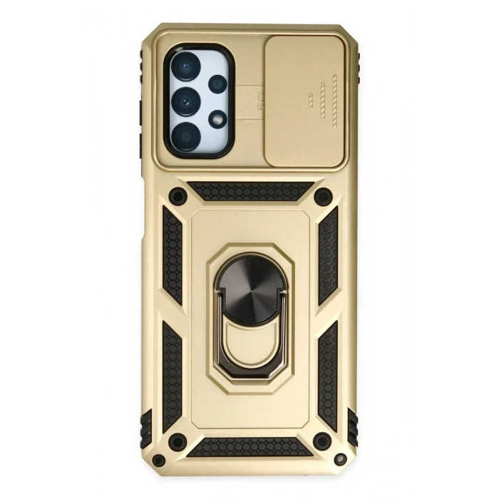 Samsung Galaxy A13 4G Kılıf Pars Lens Yüzüklü Silikon - Gold