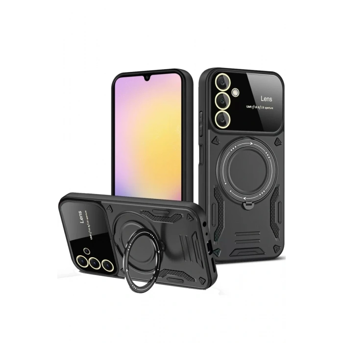 Samsung Galaxy A14 4G Kılıf Joy Lens Standlı Kapak - Siyah