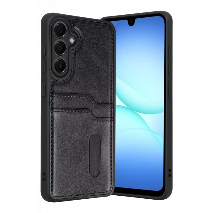 Samsung Galaxy A17 5G Sara Kartvizitli Deri Kılıf - Siyah