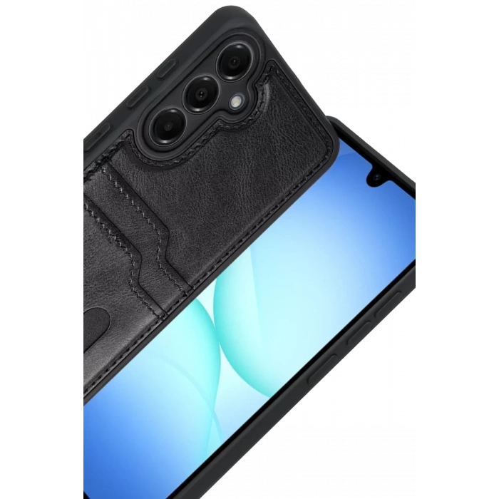 Samsung Galaxy A17 5G Sara Kartvizitli Deri Kılıf - Siyah