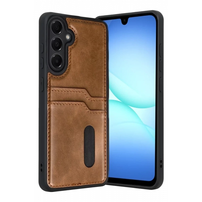 Samsung Galaxy A17 5G Sara Kartvizitli Deri Kılıf - Taba