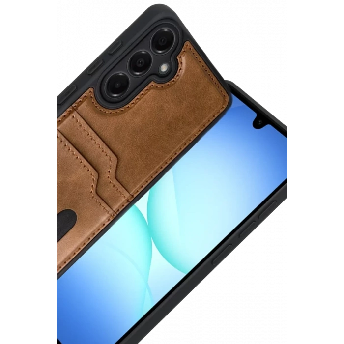 Samsung Galaxy A17 5G Sara Kartvizitli Deri Kılıf - Taba