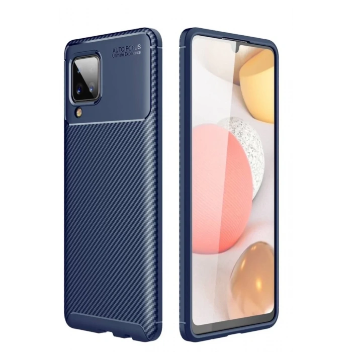 Samsung Galaxy A22 Kılıf Auto Focus Karbon Kapak - Lacivert