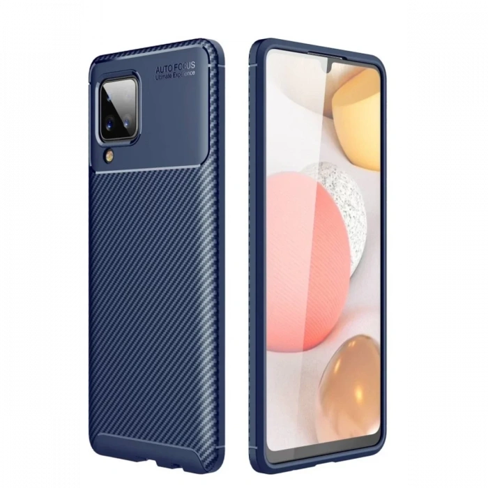 Samsung Galaxy A22 Kılıf Auto Focus Karbon Kapak - Lacivert