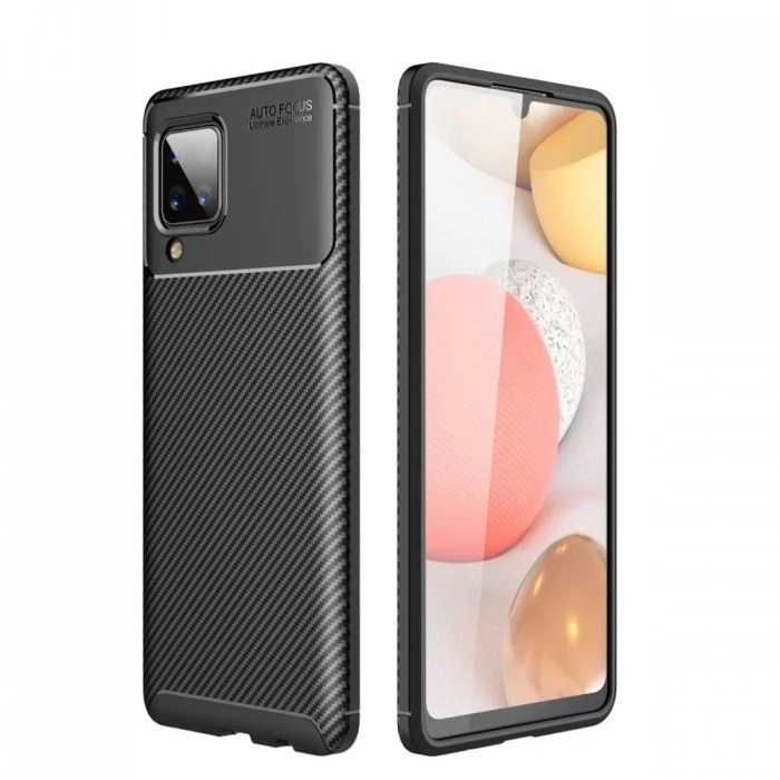 Samsung Galaxy A22 Kılıf Auto Focus Karbon Kapak - Siyah