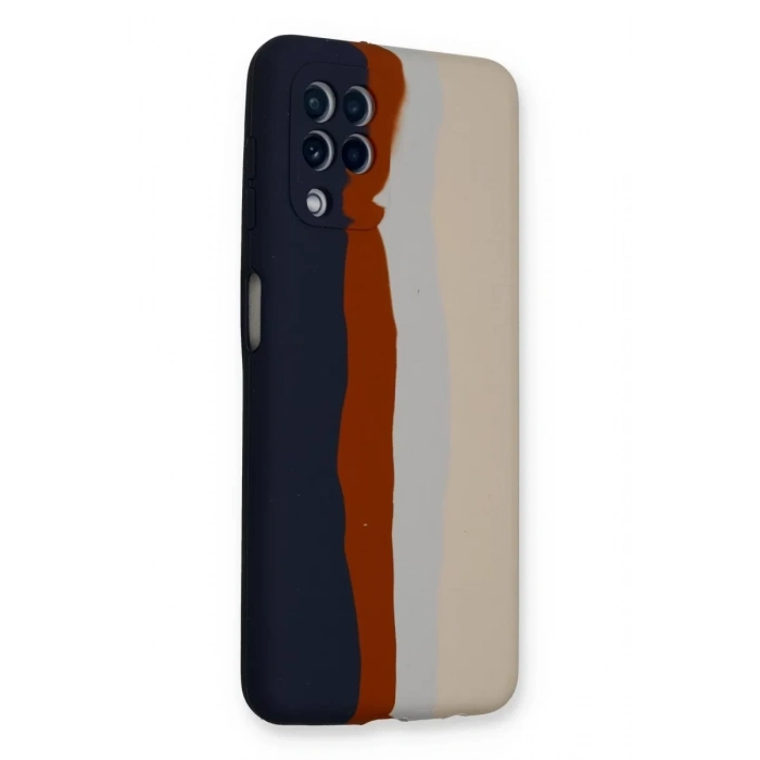 Samsung Galaxy A22 Kılıf Ebruli Lansman Silikon - Lacivert-Krem