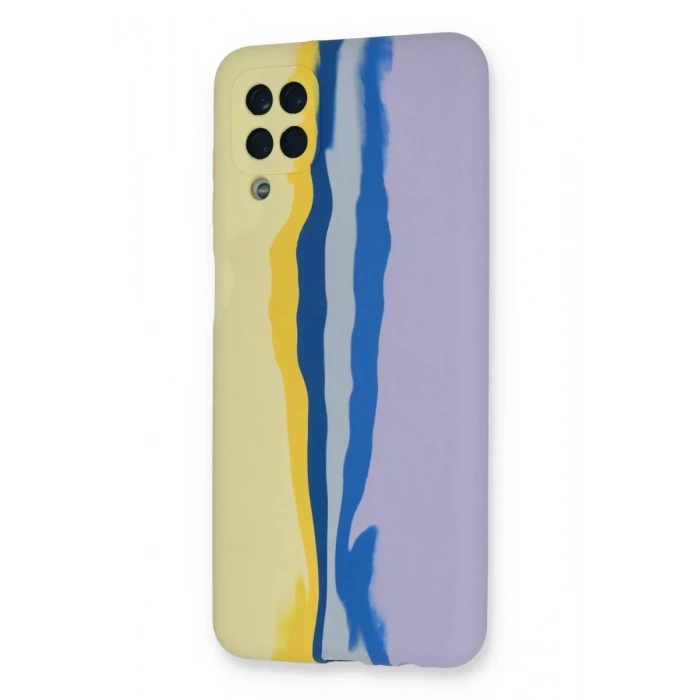 Samsung Galaxy A22 Kılıf Ebruli Lansman Silikon - Sarı-Lila