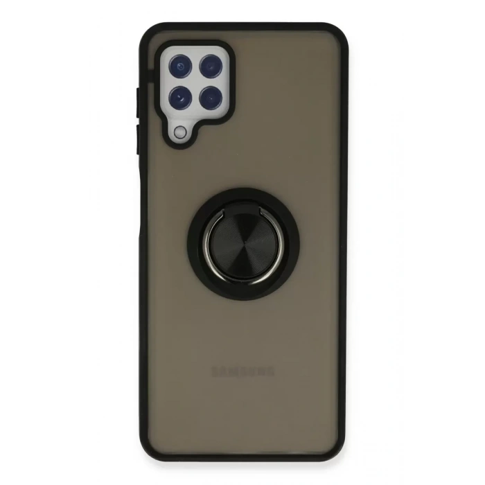 Samsung Galaxy A22 Kılıf Montreal Yüzüklü Silikon Kapak - Siyah