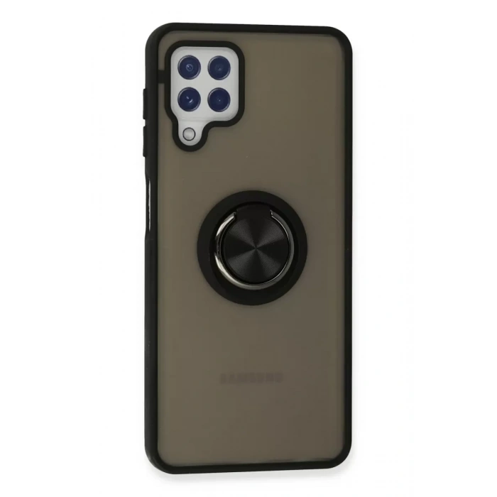 Samsung Galaxy A22 Kılıf Montreal Yüzüklü Silikon Kapak - Siyah
