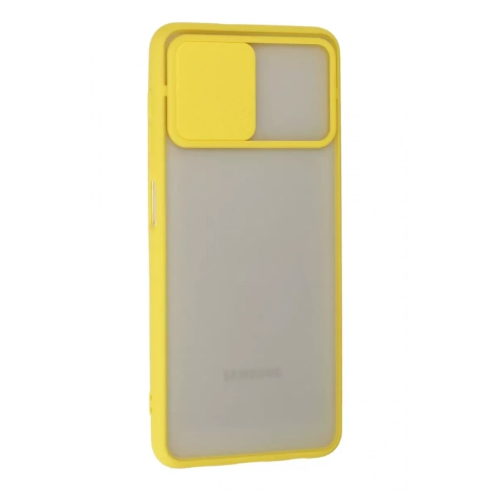 Samsung Galaxy A22 Kılıf Palm Buzlu Kamera Sürgülü Silikon - Sarı