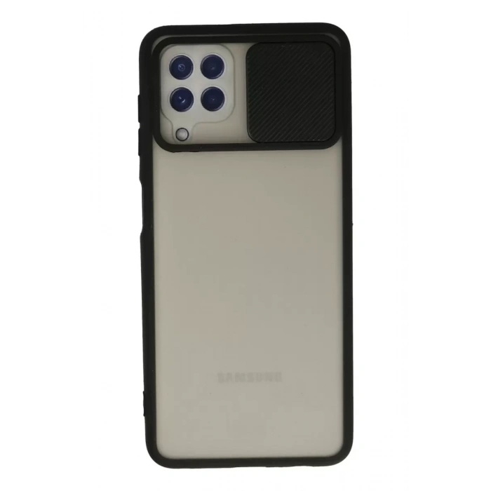 Samsung Galaxy A22 Kılıf Palm Buzlu Kamera Sürgülü Silikon - Siyah