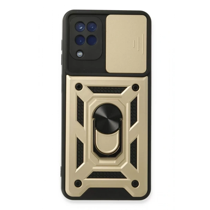 Samsung Galaxy A22 Kılıf Pars Lens Yüzüklü Silikon - Gold