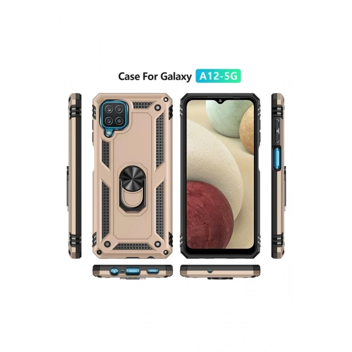 Samsung Galaxy A22 Kılıf Sofya Yüzüklü Silikon Kapak - Gold