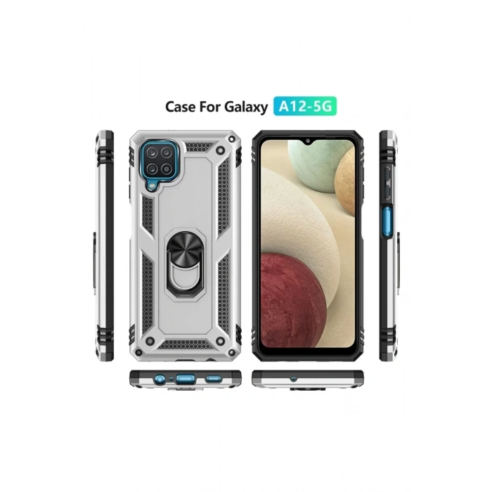 Samsung Galaxy A22 Kılıf Sofya Yüzüklü Silikon Kapak - Gümüş
