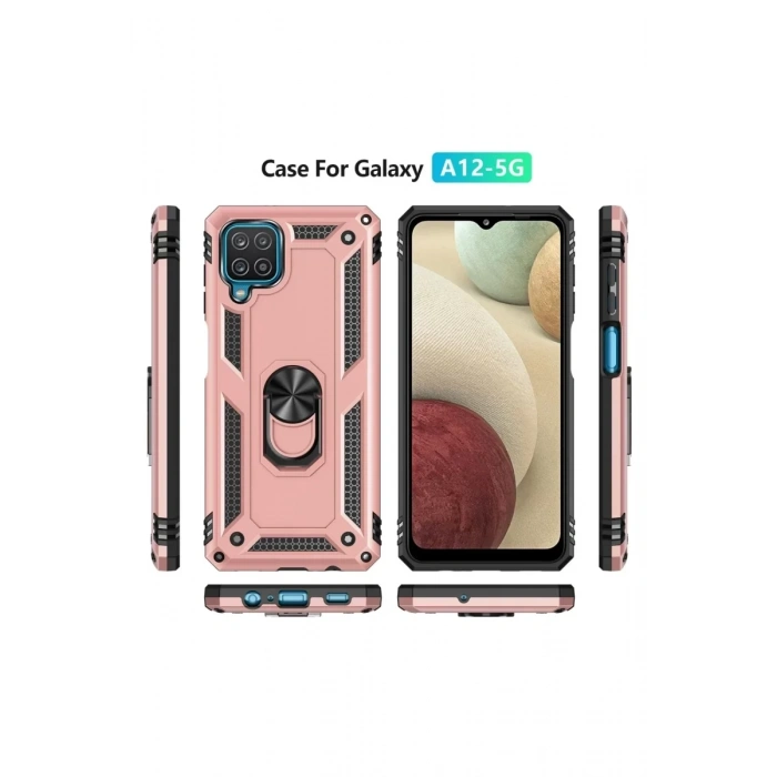 Samsung Galaxy A22 Kılıf Sofya Yüzüklü Silikon Kapak - Rose