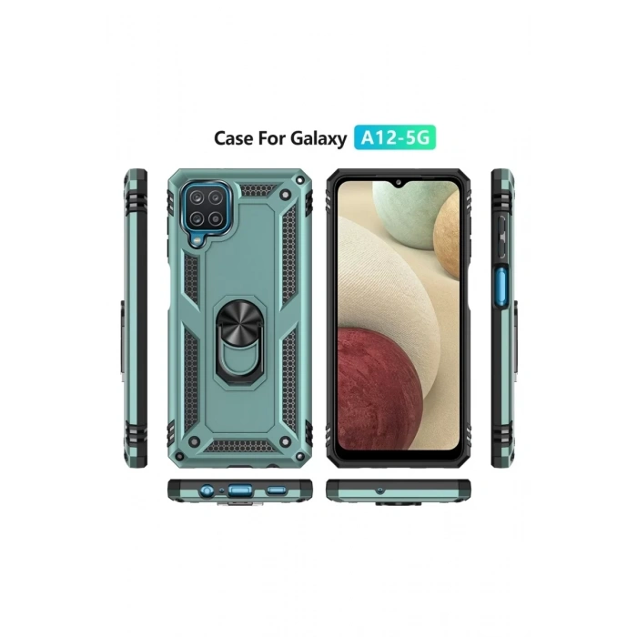 Samsung Galaxy A22 Kılıf Sofya Yüzüklü Silikon Kapak - Yeşil