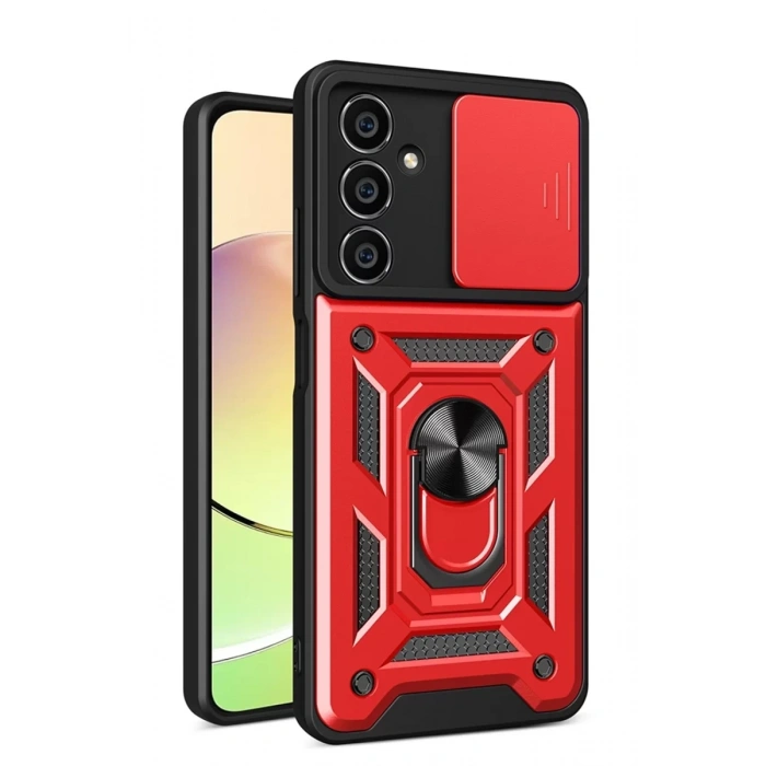 Samsung Galaxy A25 5G Kılıf Pars Lens Yüzüklü Silikon - Kırmızı