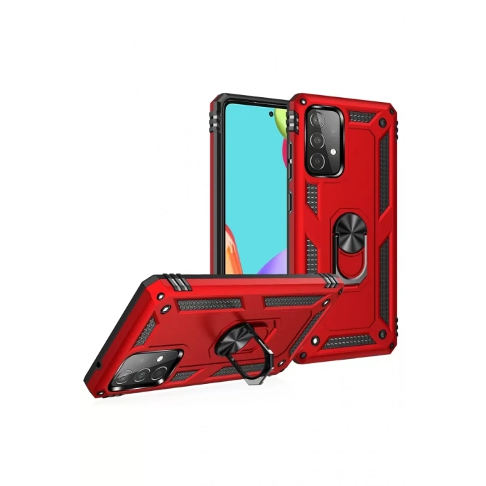 Samsung Galaxy A52 Kılıf Sofya Yüzüklü Silikon Kapak - Kırmızı