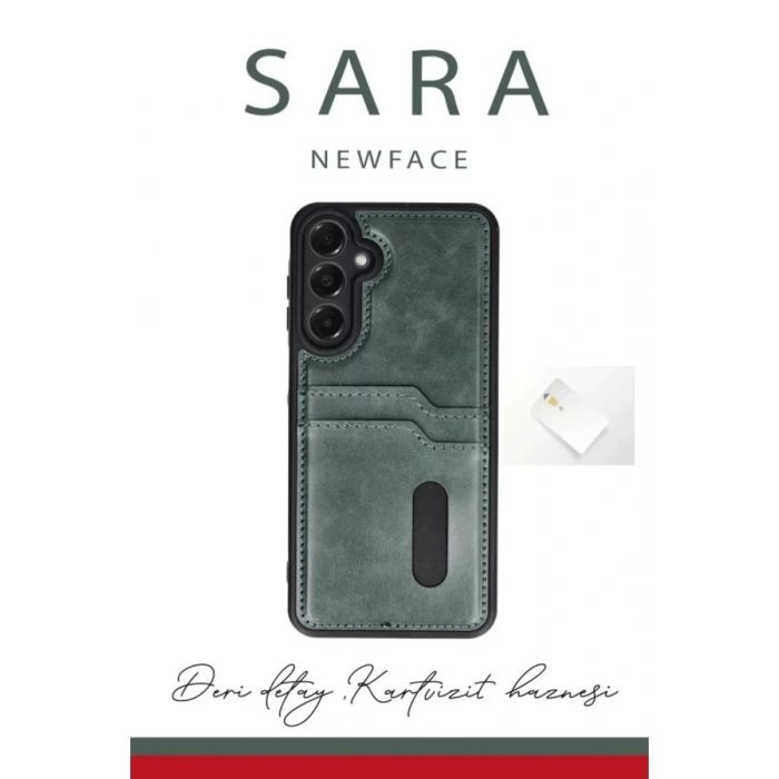 Samsung Galaxy A56 Kılıf Sara Kartvizitli Deri Kılıf - Taba