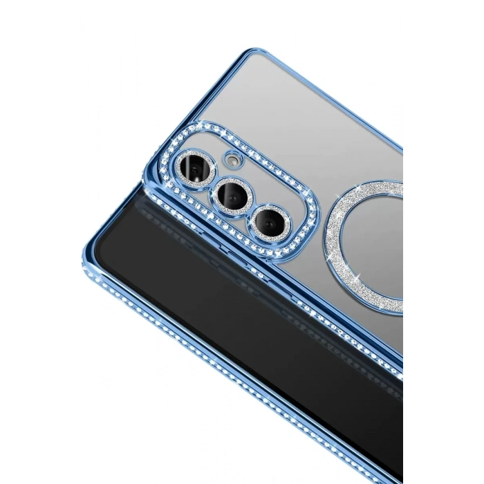 Samsung Galaxy A57 5G Joke Simli Magneticsafe Kılıf - Mavi