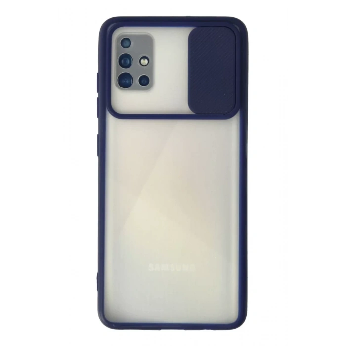 Samsung Galaxy A71 Kılıf Palm Buzlu Kamera Sürgülü Silikon - Lacivert
