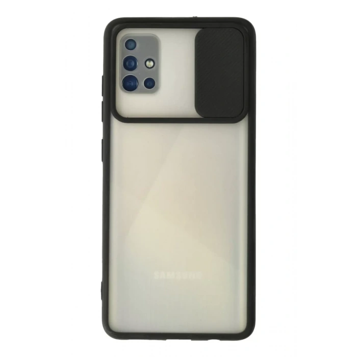 Samsung Galaxy A71 Kılıf Palm Buzlu Kamera Sürgülü Silikon - Siyah