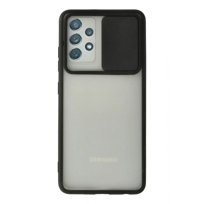 Samsung Galaxy A72 Kılıf Palm Buzlu Kamera Sürgülü Silikon - Siyah